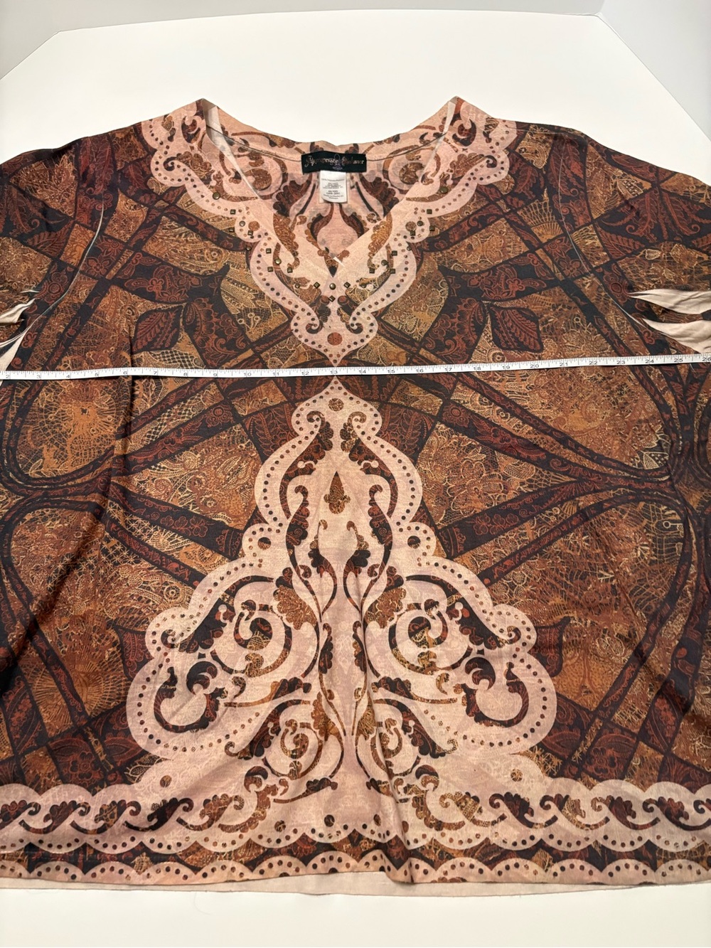 Appropriate Behavior size 4X (26W-28W) V-Neck Tunic Top in Brown and Tan - Picture 5 of 6